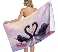Serviette Sauna Piscine Microfibre XXL Lotus Cygne Noir 200 x 100 cm Amour Anti-Sable Séchage Rapide pour Voyage et Détente