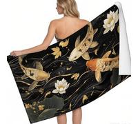 Serviette Sport et Plage Microfibre Feuilles de Lotus Fleurs de Lotus et koï 180 x 90 cm Ultra Légère Absorbante Séchage Rapide Or Yoga Fitness