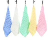 Serviette Visage Bébé, 5 PCS Débarbouillettes Bébé en Mousseline, Réutilisables Coton Biologique Naturel, Main Bebe Extra Douces Essuie Tout Lavable Nouveauné Peau Sensible 30 x 30 cm
