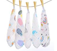 Serviette Visage Bébé, Mousseline Debarbouillette Bebe, Naturelle Mouchoir Lingettes Réutilisables, Gants de Toilette Serviettes Bio Visage pour Nouveauné Bébé Peau Sensible Paquet de 5, 25 x 25 cm