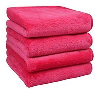 HIDMD Serviette Visage Démaquillante Serviette démaquillante en Tissu de Microfibre, Tissu Microfibre Décapant Débarbouillette Ultra-Douce Chiffon Nettoyant Pack de 4 Rose