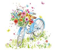 Servietten Blumen Lot de 20 serviettes de table vélo avec panier de fleurs - Fleurs - Printemps été - Décoration de table 33 x 33 cm