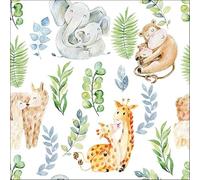Servietten Tiere 20 familles d'animaux avec feuilles | Éléphant girafe Zoo Décoration de table pour enfant 33 x 33 cm