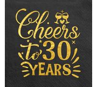 Serviettes 30 Anniversaire, 50 Serviettes Anniversaire, Serviettes Happy Birthday 33X33Cm, Serviettes Papier Cheers To 30 Years, Serviettes Anniversaire Noir Or, Décoration De Table 30E Anniversaire