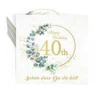 Serviettes 40 anniversaire,36 serviettes d'anniversaire pièce,3-plis Happy Birthday Serviettes Eucalyptus 40e anniversaire femmes hommes décoration de table anniversaire serviettes en papier 33x33cm