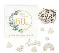 Serviettes 60e Anniversaire,32 Pièces Serviettes Joyeux D'Anniversaire Avec 60 Confettis,3 Plis Vert Eucalyptus Pour Décoration Table 60e Anniversaire Homme Femme Décoration Fête