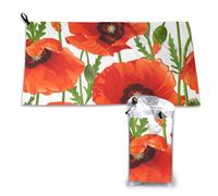 Serviettes à séchage rapide en microfibre à motif coquelicot sans couture (2 pièces) pour adultes, 40,6 x 184,3 cm
