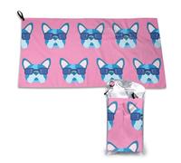 Serviettes à séchage rapide en microfibre pour adultes, motif bouledogue français avec lunettes (2 pièces), 40 x 3 700 cm