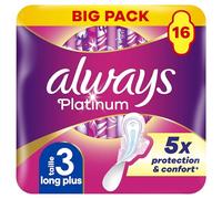 Serviettes Always Platinum Long Plus (taille 3) Avec Ailettes16, Voile Supérieur Protecteur Ultra-Doux, Parfum Léger