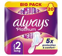 Serviettes Always Platinum Long (taille 2) Avec Ailettes20, Voile Supérieur Protecteur Ultra-Doux, Parfum Léger