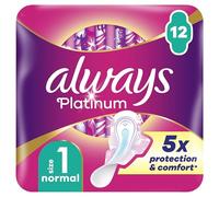 Serviettes Always Platinum Normal (taille 1) Avec Ailettes x12, Voile Supérieur Protecteur Ultra-Doux, Parfum Léger