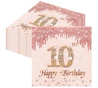 Serviettes Anniversaire 10 Ans,24 pcs Serviettes Rosa Gold,Décoration de Table 10ans, Deco Anniversaire 10 Ans Fille, 2 Plis Serviette Papier-33 x 33 cm