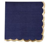 SERVIETTES BLEU MARINE ET LISERE OR 33x33CM X16