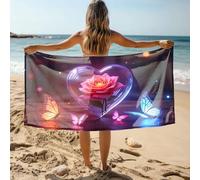 Serviettes bronzantes Love In Bloom: une rose en forme de cœur avec des papillons Serviette de bain Serviettes de bain pour salle de bain Transparent