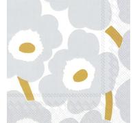 Serviettes cocktail IHR Ideal Home Range Marimekko, paquet de 20 serviettes de f te jetables en papier 3 plis 12,7 x 12,7 cm Unikko Blanc/Argen