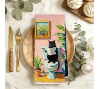 Serviettes de bain amusantes en forme de chat - Torchon doux et absorbant pour lire le journal - Torchon gaufré pour cuisine, salle de bain, salon, maison, cadeau pour les amoureux des chats pour