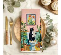 Serviettes de bain amusantes en forme de chat - Torchon doux et absorbant pour lire le journal - Torchon gaufré pour cuisine, salle de bain, salon, maison, cadeau pour les amoureux des chats pour