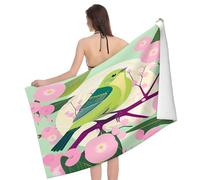 Serviettes De Bain Motif D'Oiseau Vert sur Une Branche De Cerisier Drap De Plage Séchage Rapide Hautement Absorbant Natation Bain Serviette, pour Douche, Baignade, Les Voyages, 80x130cm