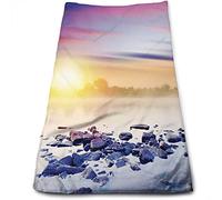 Serviettes de Bain Paysage pour Salle de Bain, Summer Sunset River Aurora, Serviettes de qualité pour Salle de Bain, Serviette Douce et absorbante à séchage Rapide, Multicolore 15 x 27 Pouces