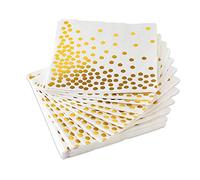 Serviettes de cocktail Gold Dot (lot de 50) en papier à 3 pois pour fête d'anniversaire, enterrement de vie de jeune fille, fête de Noël et mariage