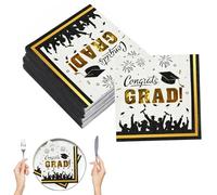 Serviettes de Diplôme 33 x 33 cm, Lot de 32 Serviettes en Papier 2 Couches, Motifs Graduation avec Impression Colorée et Dorure, Décoration de Table pour Fête de Remise de Diplôme