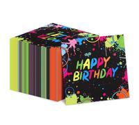 Serviettes de fête Let's Glow, 33 x 33 cm, brillent dans le noir, lumière noire, couleur néon, serviettes de fête pour la folle soirée Let's Glow, néon, décorations fluorescentes pour anniversaire