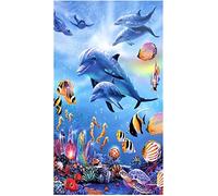 Serviettes de Plage 100 x 200 cm Dauphin, 3D Animaux Dauphins Drap de Plage XXL Microfibre à Séchage Rapide Pour Femme Homme, Coton, Serviette de Bain Grande Taille pour Sauna, Piscine, Camping