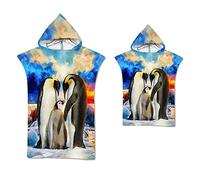 Serviettes de Plage Poncho 3D Coloré Ciel Etoilé Tigre Loup Lion Manchot Chien Motif Unisexe Sports Surf À Capuchon Serviette de Bain Changing Portable Microfibre (Manchot,Adulte: 75 x 110 cm)
