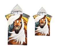Serviettes de Plage Poncho Animal Tigre Loup Chat Chien Cheval Motif Adulte Enfant Unisexe Sports Surf À Capuchon Serviette de Bain Robes Natation Peignoir Plage (Cheval,Enfant: 75 x 65 cm)