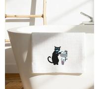 Serviettes de salle de bain amusantes Chat se brossant les dents 61 x 35,6 cm, Lavabo Brosse à dents Dentifrice Torchon Serviette à main réutilisable en microfibre, Torchons de cuisine gaufrés pour