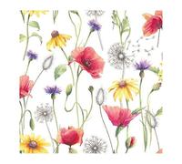 Serviettes de table - AMBIENTE - Paquet de 20 - 3 plis - 33x33cm - En papier de soie - Jetable - Motif prairie de coquelicots