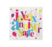 Serviettes de table anniversaire - SANTEX - Lot de 20 - Papier 3 plis - Inscription Joyeux Anniversaire - Multicolore