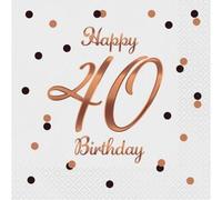 Serviettes de table B&C pour le 40e anniversaire - blanches avec impression rose et or, 20 pièces , parfaites pour votre événement spécial !