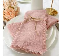 Serviettes de Table en Coton et Gaze de Mariage, 10 pièces, 32x32cm, réutilisables, Garniture Verte, torchon Rustique rétro, bavures, pour décoration de Table de fête