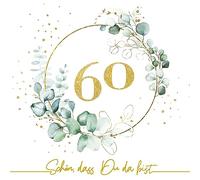 Serviettes de table en papier Eucalyptus 60e anniv. - Inscription en allemand « Schön, dass Du da bist »