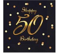 Serviettes de table Happy 50th Birthday noires, 33 cm 20 pcs