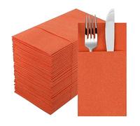 Serviettes de table jetables en lin, 50 pièces, avec pochette à couverts, pré-pliées for les mariages, les fêtes et un usage quotidien(Bright orange)