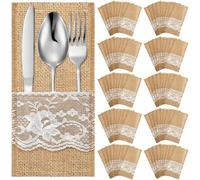 Serviettes de Table Lot de 20/25/30/50,Serviettes en Papier Pour Couteaux et Fourchettes,Pliable Poche Intégrée pour Couverts Pour Fête,Mariage,Noël,Restaurant,Décoration de Table