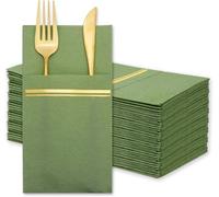Serviettes de Table Lot de 20/25/30/50,Serviettes en Papier Pour Couteaux et Fourchettes,Pliable Poche Intégrée pour Couverts Pour Fête,Mariage,Noël,Restaurant,Décoration de Table