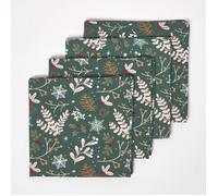 HOMESCAPES Serviette de Table Noël en Tissu Coton Forêt Festive, Lot de 4, Décoration de Table de Noël