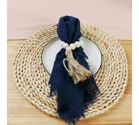 serviettes en coton, Serviettes de table en gaze de coton réutilisables, lot de 10 pièces, 32 x 32 cm, for mariage, avec bordure verte(Dark Blue)