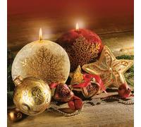 Serviettes en papier de soie décoratif Maki 3 plis pour découpage de Noël 33cm x 33cm - Lot de 20 (Bougies de Noël rondes)