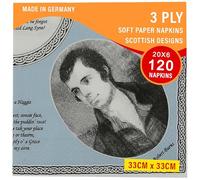 Serviettes en papier doux 3 plis, paquet de 120 unités - 33 x 33 cm - Motif écossais Robert Burns - Idéales pour Noël, dîners, fêtes, soirées, repas de Burns, mariages écossais, traiteurs