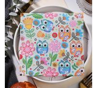 Serviettes en Papier Fleurs Dessins Animés Rétro Serviettes de cocktail Décorations de fête,Absorbantes et pratiques - jetables pour mariage,anniversaire,apéritif,Noël,dessert 5 Paquet(33x33cm)