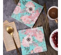 Serviettes en Papier Fleurs Roses Serviettes de cocktail Décorations de fête,Absorbantes et pratiques - jetables pour mariage,anniversaire,apéritif,Noël,dessert 5 Paquet(33x33cm)