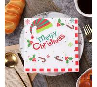 Serviettes en Papier Flocons Neige Père Noël Papier jetable, Serviettes de fête, douces, durables et absorbantes pour cuisine, salle de bain, événements10 Paquet(33x33cm)