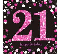Serviettes en papier Happy 21st Birthday d'Amscan, design scintillant, 16 pièces SG9868 (taille unique) (noir/rose)