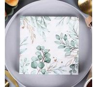 Serviettes en papier jetables motif feuilles d'eucalyptus vertes 33 cm x 33 cm, convient pour les anniversaires, mariages, fêtes, Halloween, Noël, Nouvel An. Peut être utilisé comme fournitures de fêt