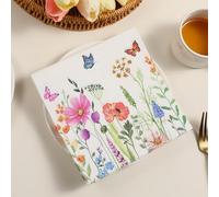 Serviettes en Papier Papillon De Fleurs Colorées Serviettes de cocktail Décorations de fête,Absorbantes et pratiques - jetables pour mariage,anniversaire,apéritif,Noël,dessert20 Paquet(33x33cm)