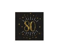 Santex – Serviettes en papier – 6790-80 – Noir/Or – 10 pièces – 3 plis – Anniversaire 80 ans
